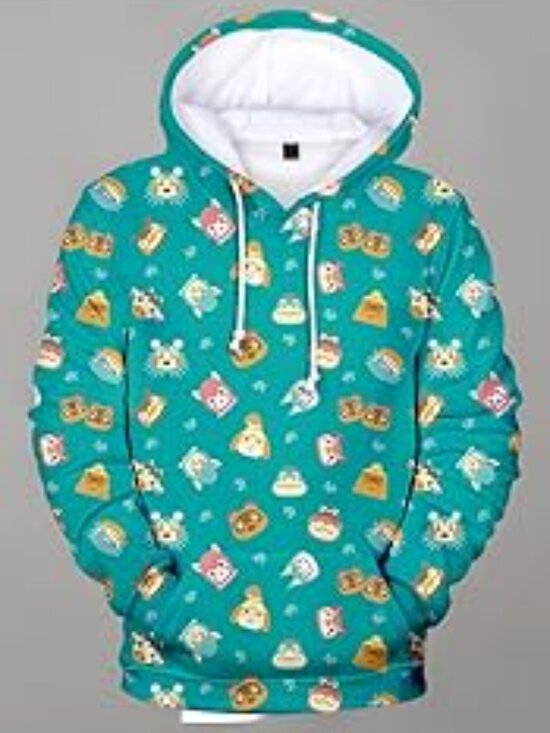 Sweaters - Animal Crossing All Over Print Teal Hoodie XXL Gamercore Kidcore Nintendo